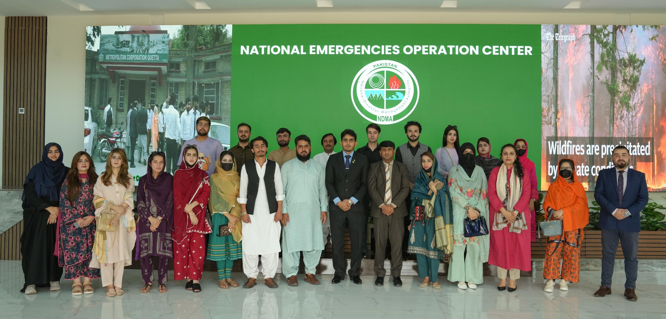 10-06-2024, Faculty members and students of Bolan University of Medical and Health Sciences, Quetta visited the National Emergency Operations Centre (NEOC)  at NDMA HQ